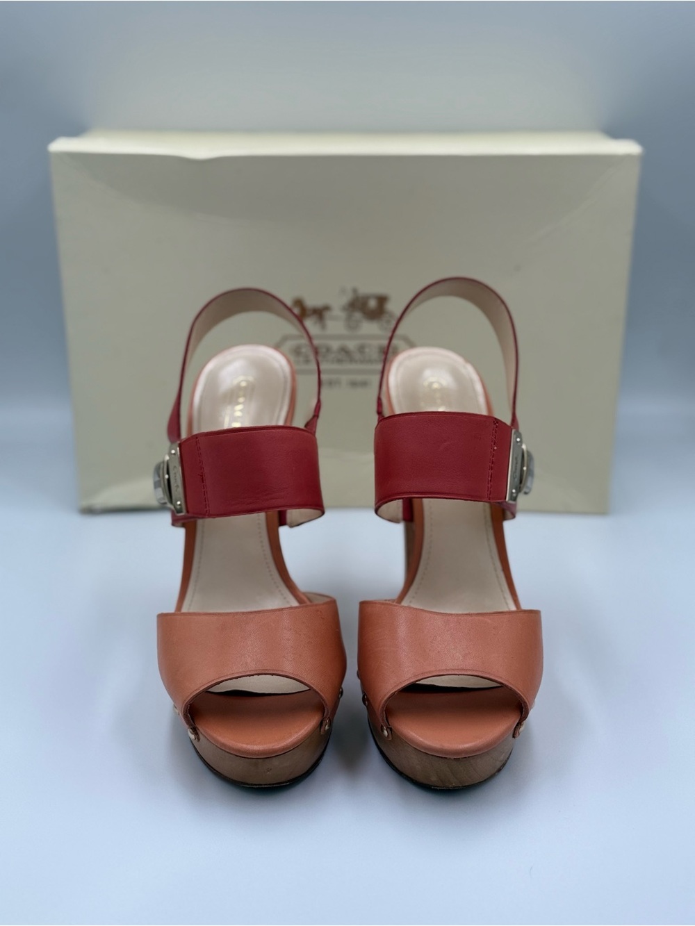 COACH Darcey Vachetta Open-Toe Heeled Platform Sandals